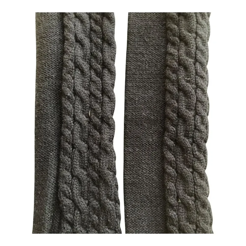 Arm Warmers Fingerless Gloves Ribbed And Cable Knit Sleeve Thumbhole Black 2 Pr